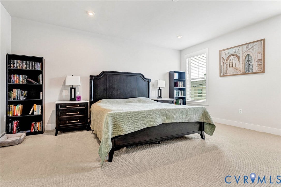 528 Greybull Walk, #B, Glen Allen, VA 23233 Neutral wall paint, recessed lighting, window with blinds, and light-toned carpet flooring