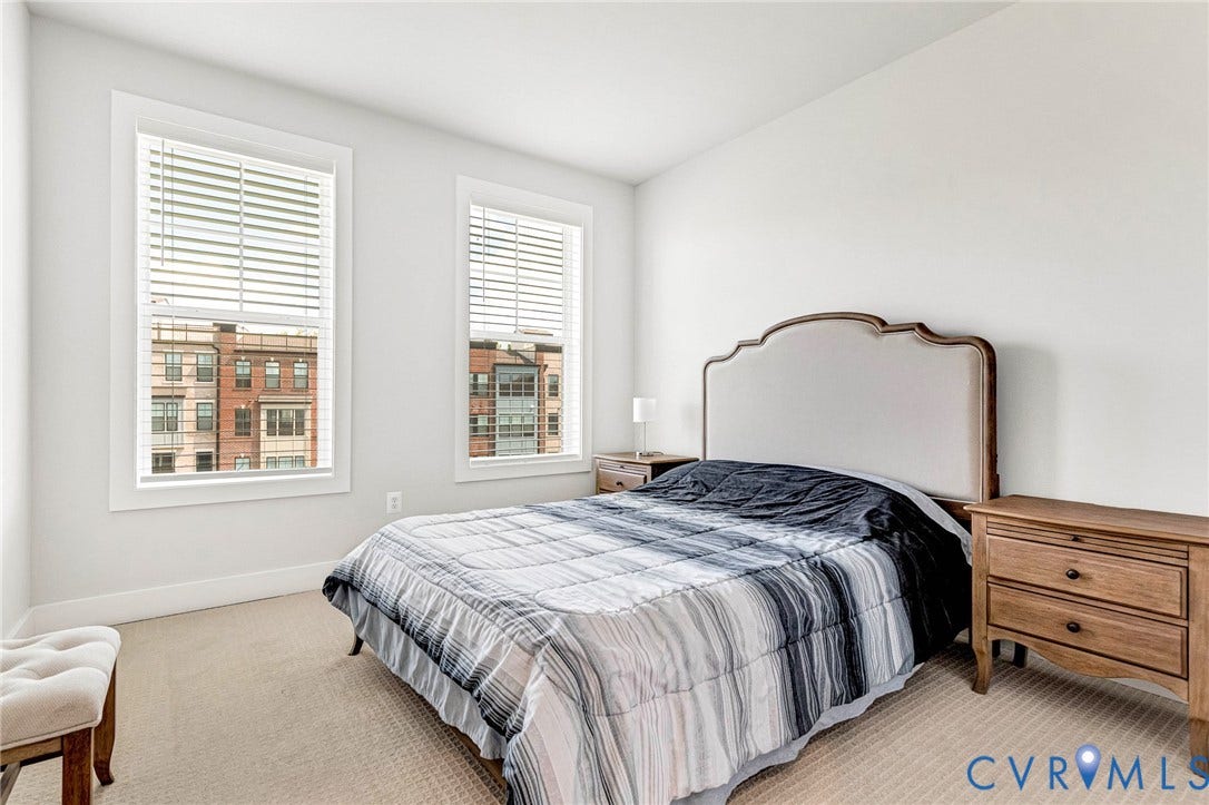 528 Greybull Walk, #B, Glen Allen, VA 23233 Neutral wall paint, two windows with blinds, and carpet flooring