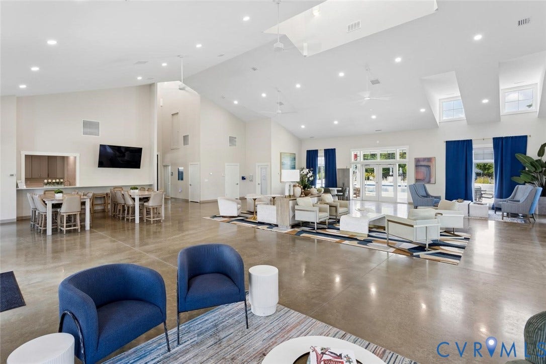 Community clubhouse features a kitchen with essential appliances including full sized refrigerator, oven, and microwave.