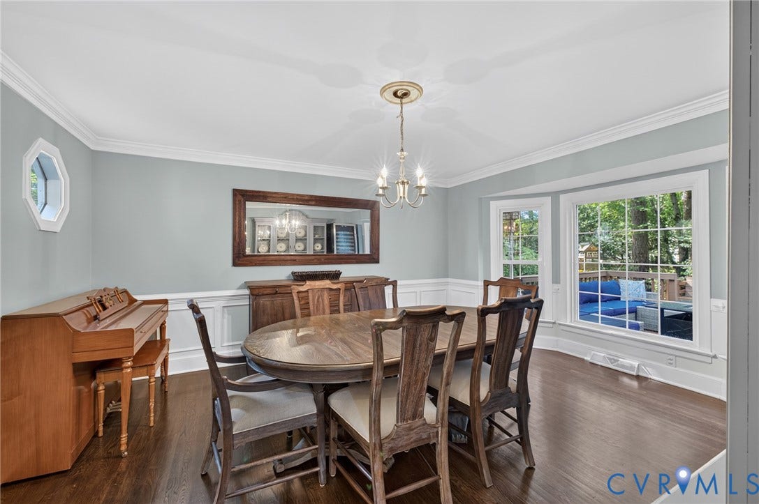 12800 Leffingwell Court, Henrico, VA 23233 Hardwood flooring, crown molding, chair rail molding, octagon window, and a bay window