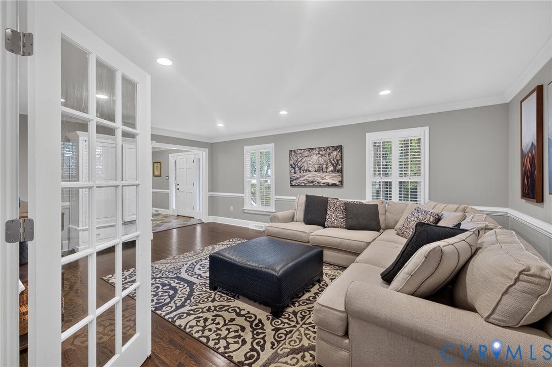 12800 Leffingwell Court, Henrico, VA 23233 Hardwood flooring, recessed lighting, crown molding, wainscoting, and white plantation shutters