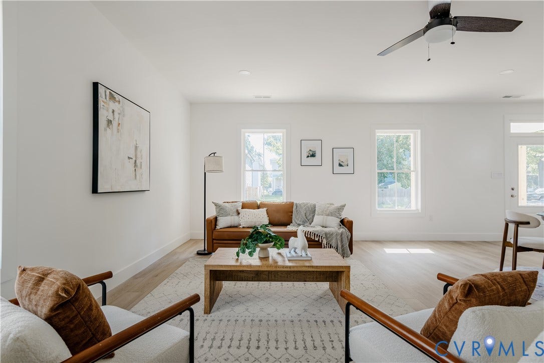 3106 Groveland Avenue, Richmond, VA 23222 Bright interior with recessed lighting, wood-finish flooring, multiple windows, and a ceiling fan