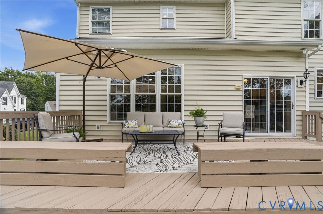 5712 Stephens Point Court, Stephens Point, Chester, VA 23831 Expansive rear deck creates a wonderful outdoor living and entertaining space with easy access from the home.