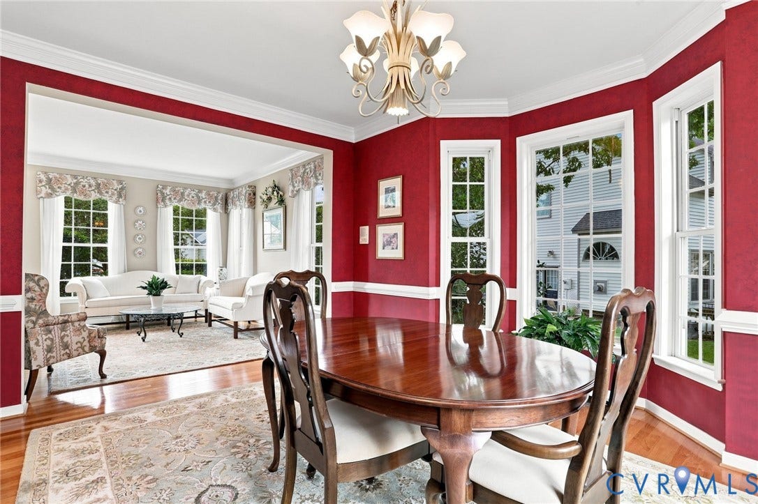 5712 Stephens Point Court, Stephens Point, Chester, VA 23831 Spacious formal dining room features hardwood floors, crown molding, chair rail, and plenty of natural light