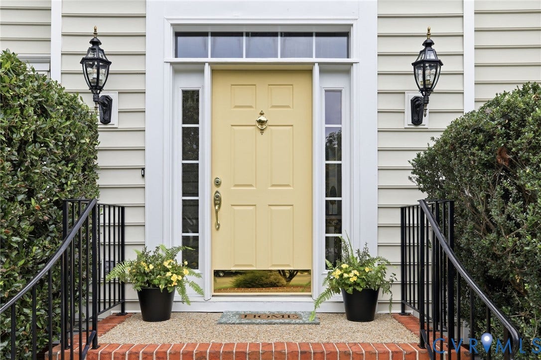 5712 Stephens Point Court, Stephens Point, Chester, VA 23831 Welcoming front entrance features sidelights, classic brick steps, and mature landscaping.