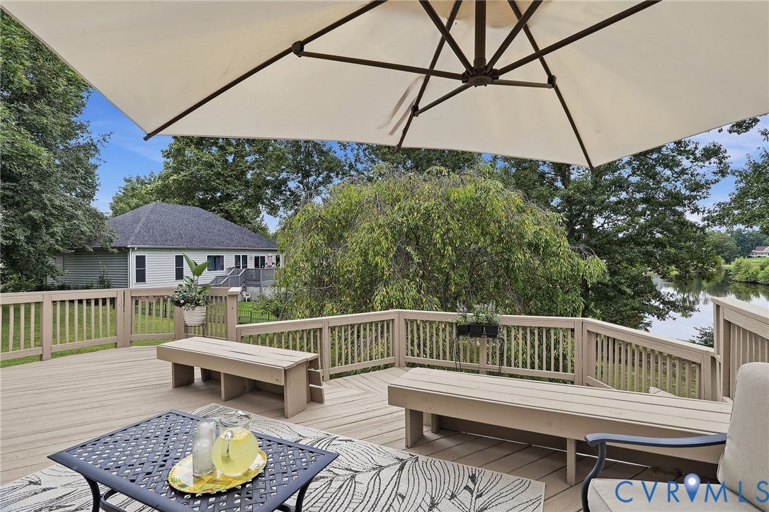 5712 Stephens Point Court, Stephens Point, Chester, VA 23831 Enjoy tranquil pond views from the rear deckan inviting backdrop for relaxing or entertaining outdoors.