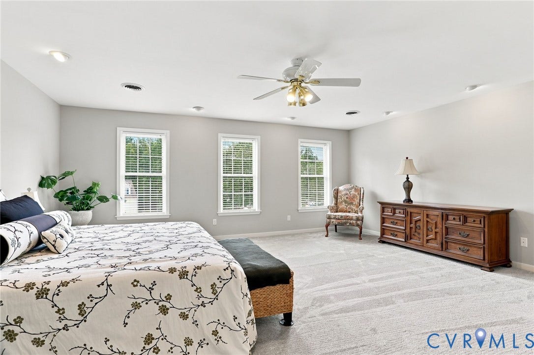 5712 Stephens Point Court, Stephens Point, Chester, VA 23831 Three windows bring natural light into this spacious retreat with plenty of room for additional furniture or a sitting area