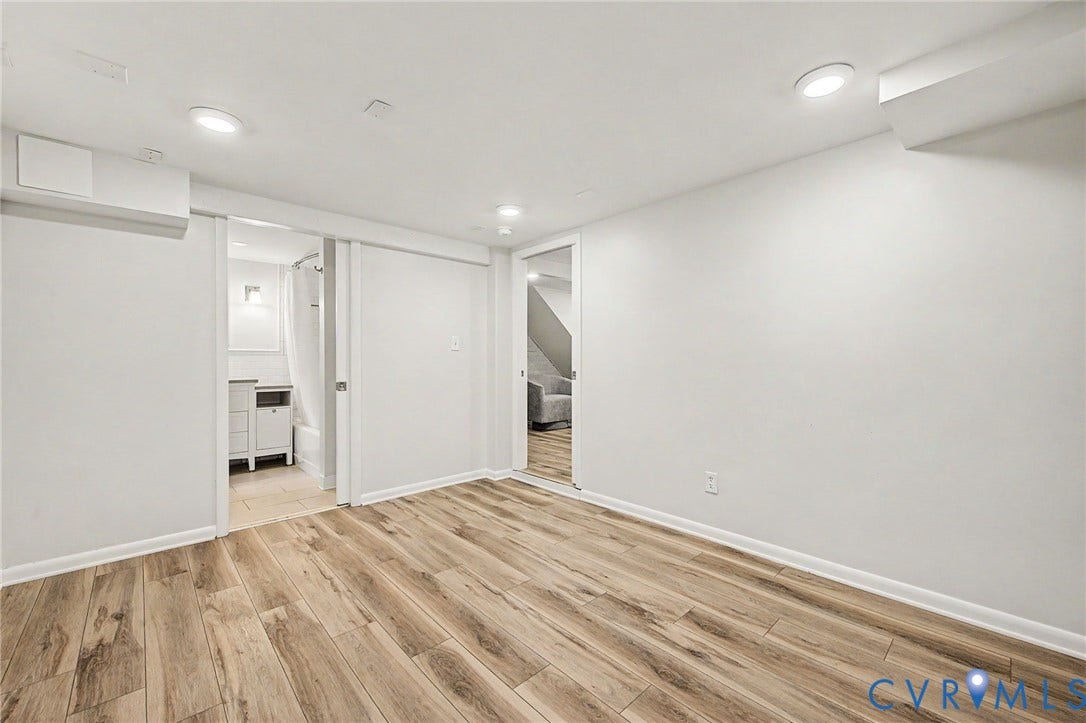 The basement bedroom has an en suite bathroom.