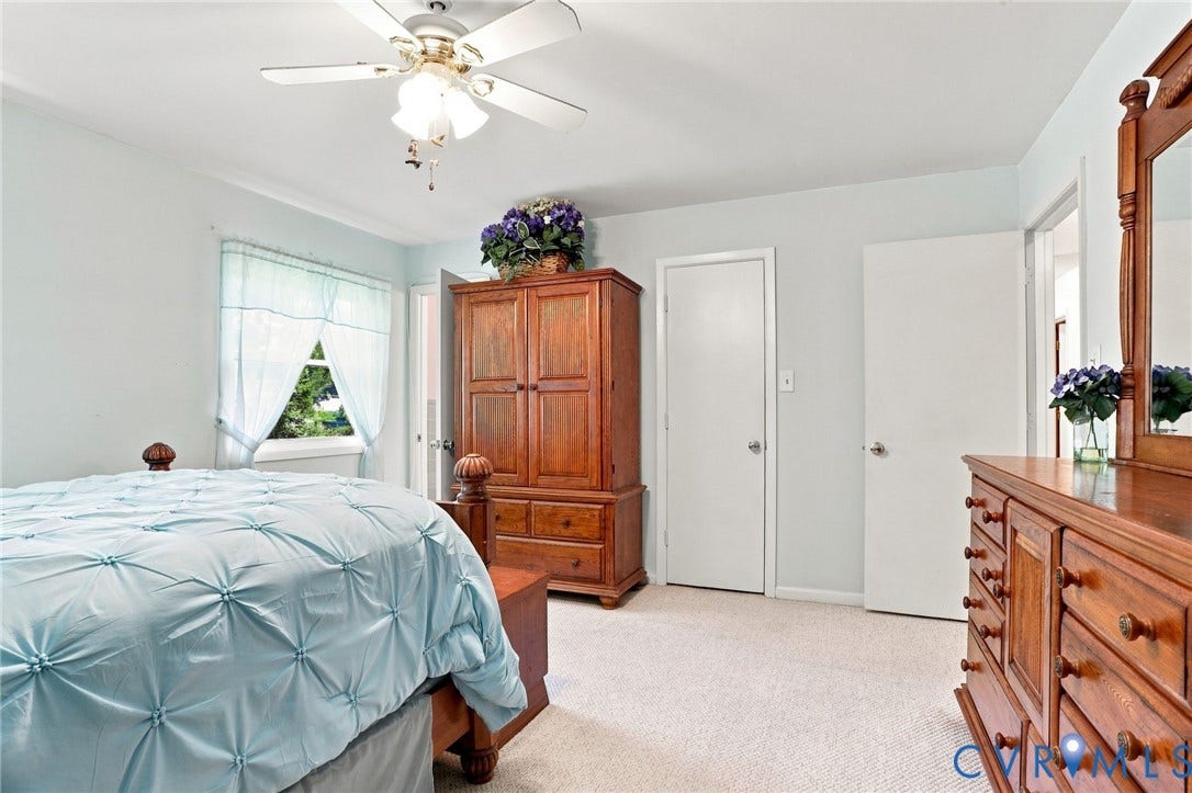 4512 Forrestal Road, Chester, VA 23831 Light-toned carpeting, ceiling fan with integrated lighting, and a window offering natural light