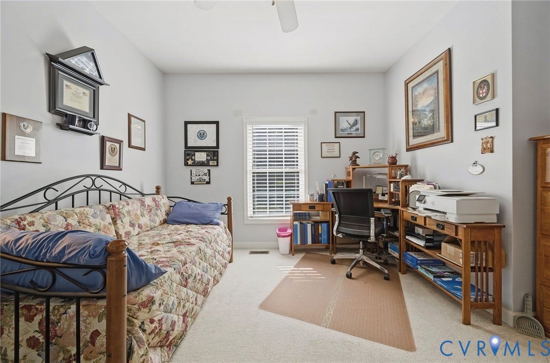 1577 Moody Town Road, Bumpass, VA 23024 Carpeted flooring, ceiling fan, and a window with blinds