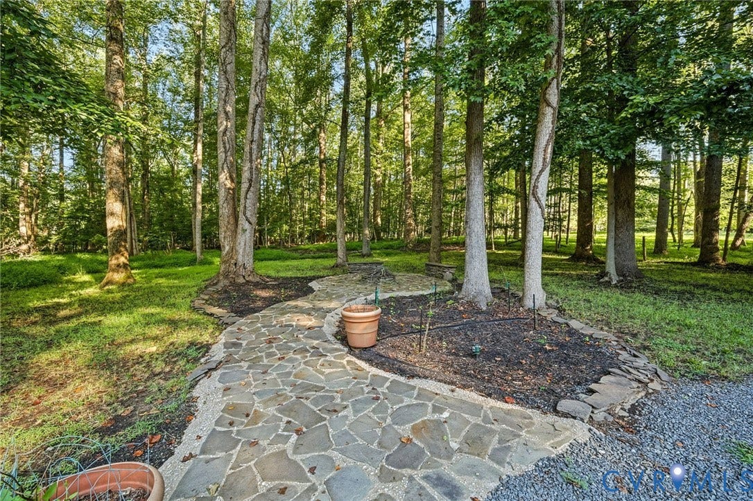1577 Moody Town Road, Bumpass, VA 23024 Flagstone pathway leading through a wooded area with mature trees and ground cover