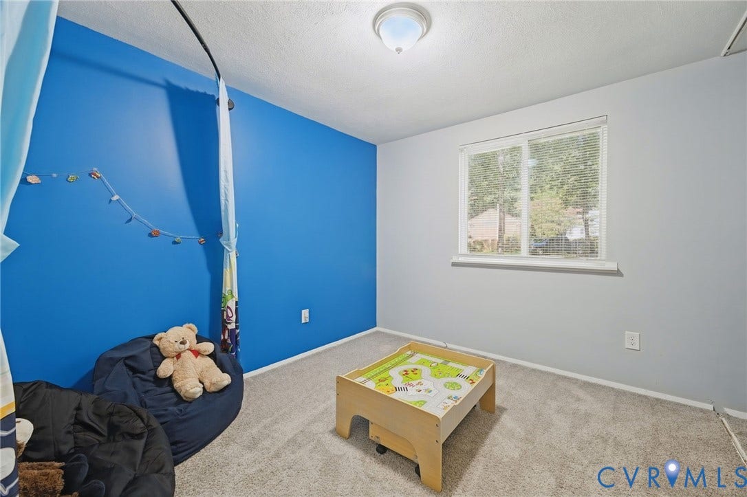 2709 Sutters Mill Court, Midlothian, VA 23112 Carpeted room featuring a single window, a ceiling-mounted light fixture, and contrasting wall colors