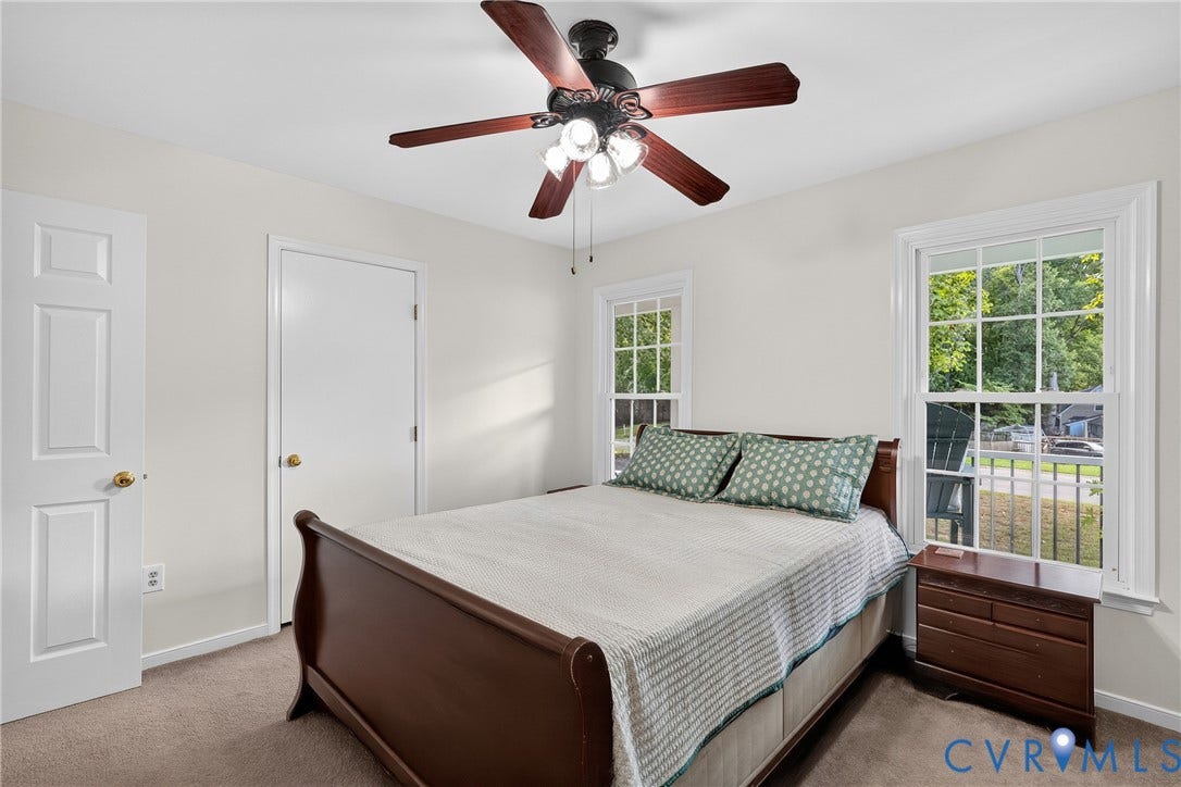 7248 Full Rack Drive, Midlothian, VA 23112 Recessed windows with grid patterns, ceiling fan with integrated lighting, and neutral wall paint