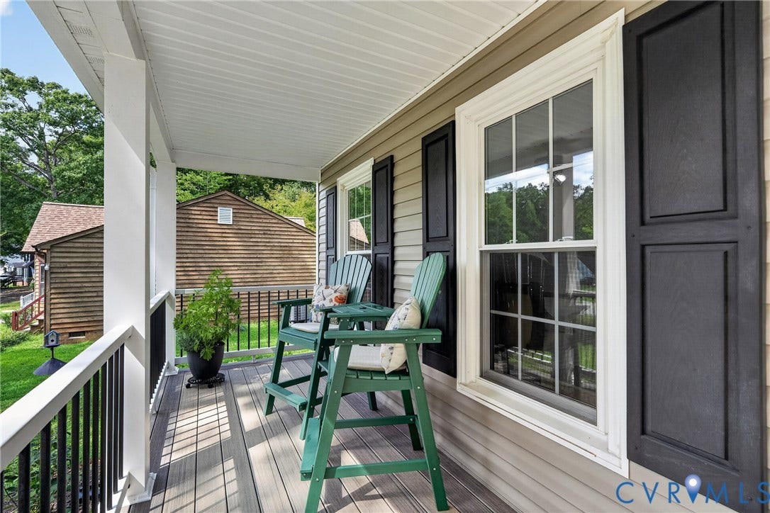 7248 Full Rack Drive, Midlothian, VA 23112 Covered front porch with composite decking, white columns, black railings, and siding exterior