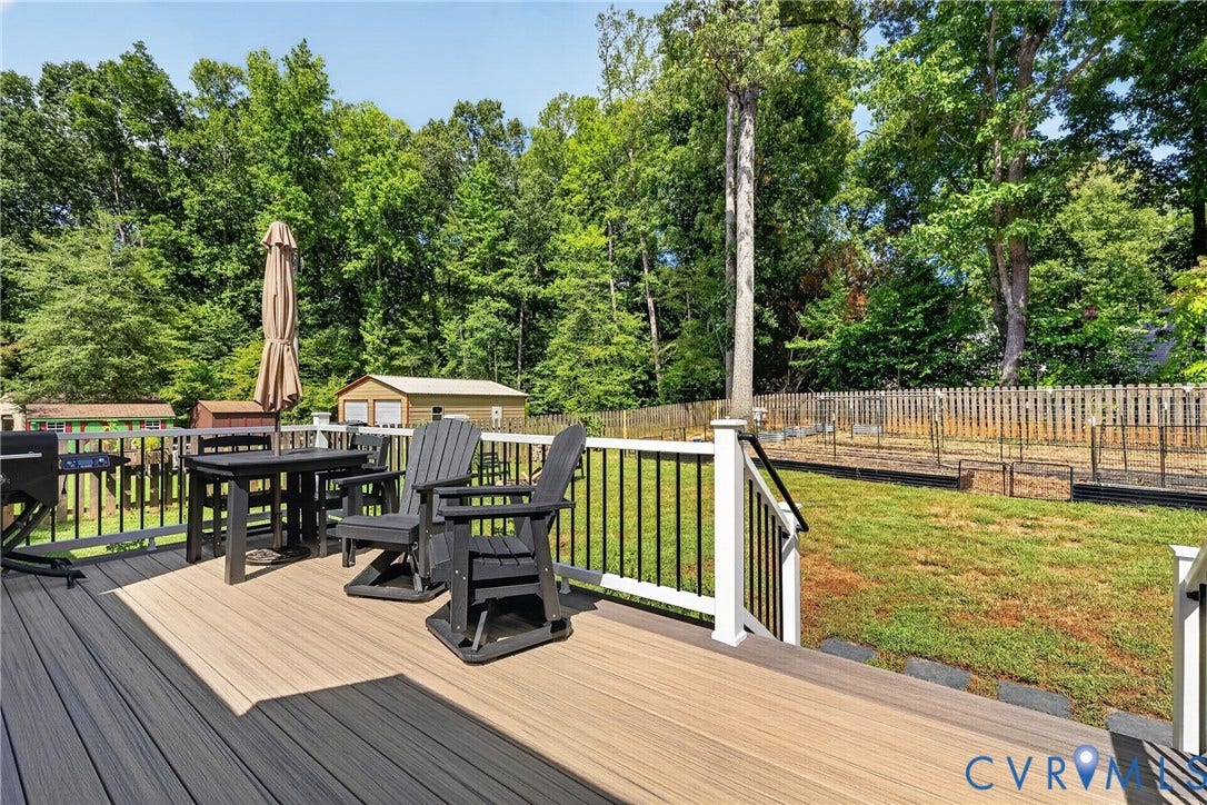 7248 Full Rack Drive, Midlothian, VA 23112 Multi-tone composite decking featuring a white railing with black balusters