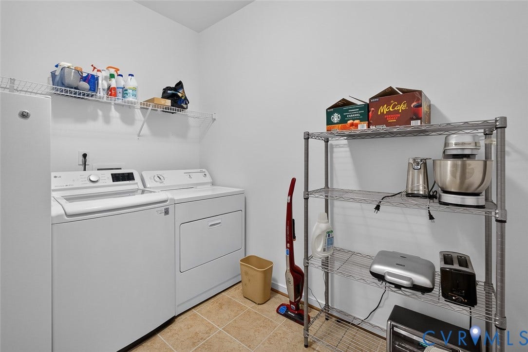 11116 Lantern Way, North Chesterfield, VA 23236 Laundry area featuring tile flooring, white walls, and a built-in wire shelf