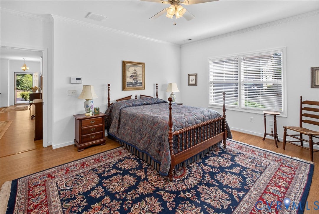 11116 Lantern Way, North Chesterfield, VA 23236 Hardwood flooring, white walls, crown molding, double window, and ceiling fan