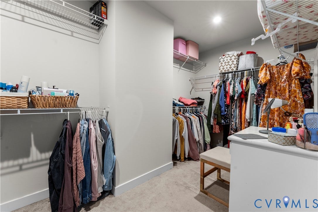 11707 Amara Drive, Chester / Highlands Golf Club, Chesterfield, VA 23838 Walk-in closet featuring built-in wire shelving, hanging rods, and recessed lighting