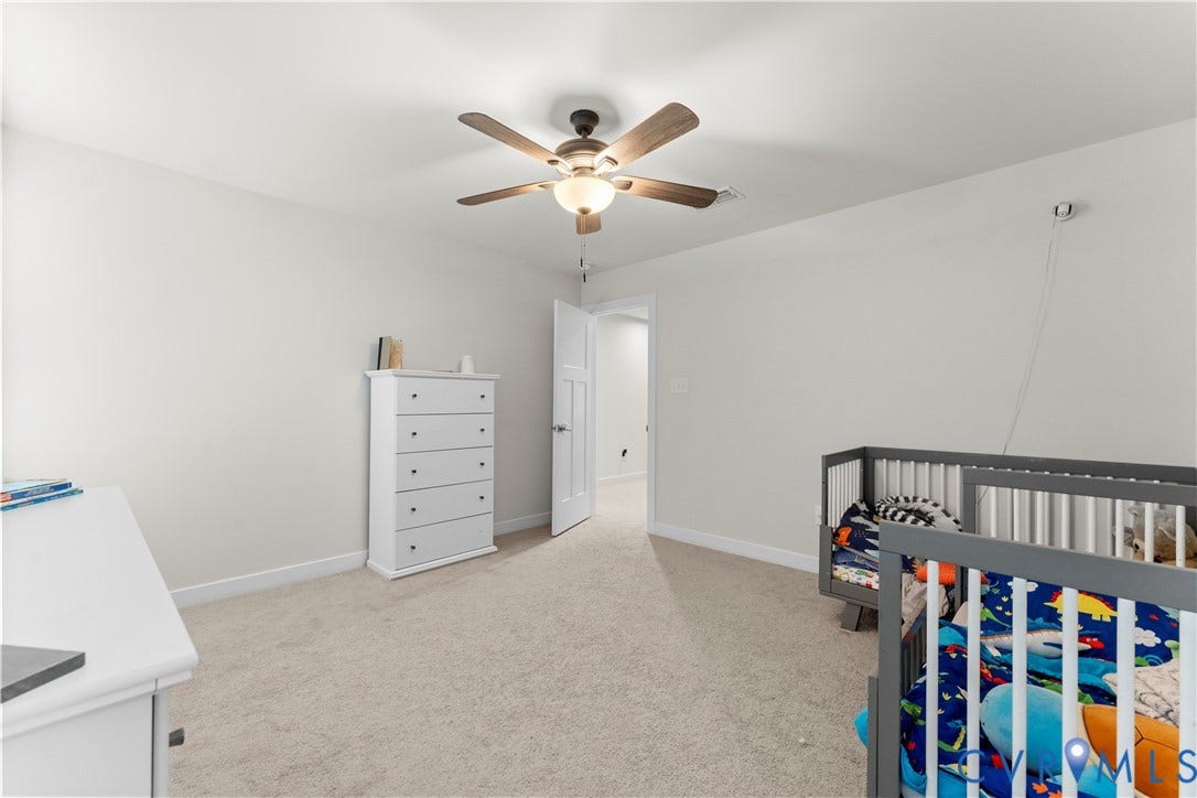 11707 Amara Drive, Chester / Highlands Golf Club, Chesterfield, VA 23838 Plush carpet flooring, neutral wall tones, and a ceiling fan with integrated lighting