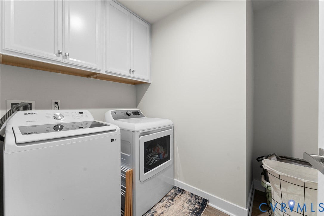 11707 Amara Drive, Chester / Highlands Golf Club, Chesterfield, VA 23838 White shaker-style cabinetry with chrome hardware, open wood shelving, wood-finish flooring, and light-toned wall paint