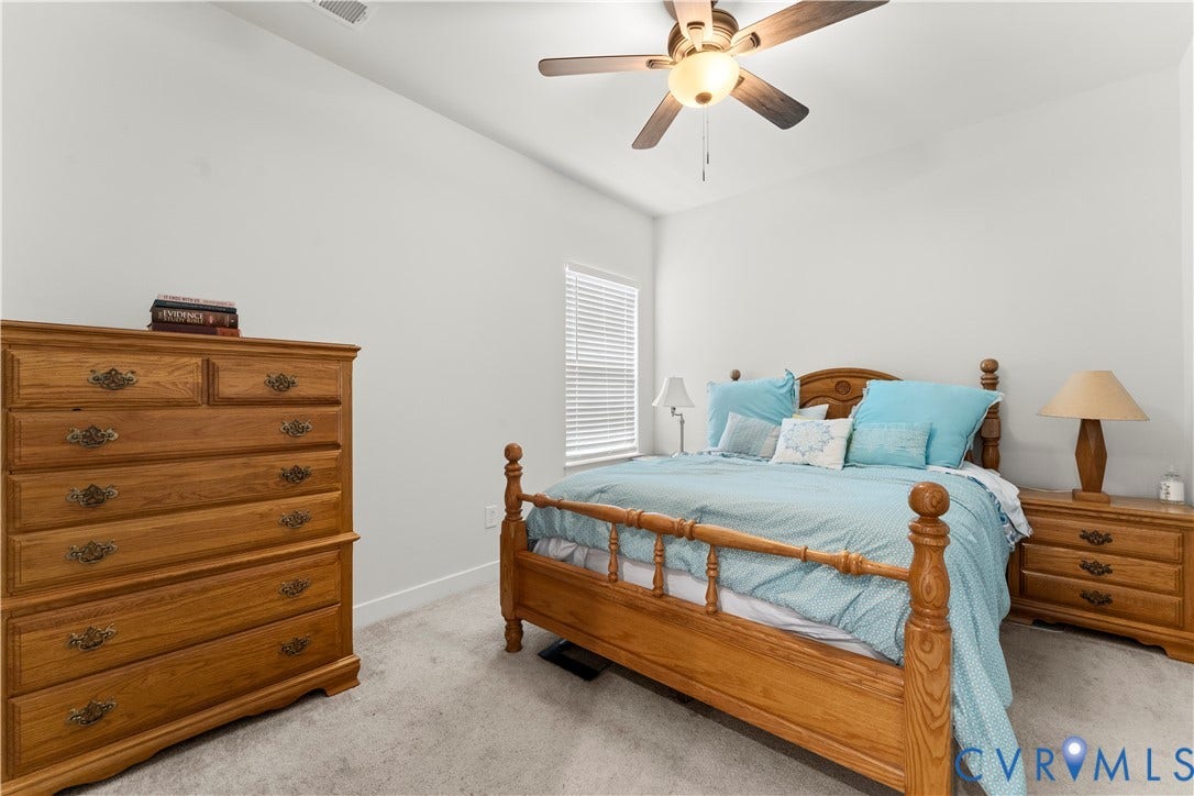 11707 Amara Drive, Chester / Highlands Golf Club, Chesterfield, VA 23838 White walls with a ceiling fan light fixture, wood-finish flooring, and a window with blinds