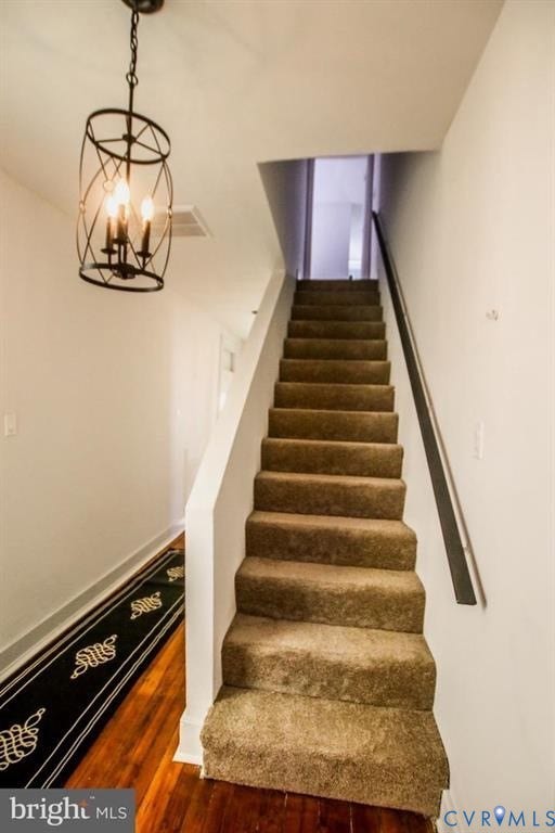 1910 W Main Street, The Historic Fan District, Richmond, VA 23220 Carpeted staircase with dark handrail and white risers