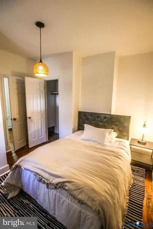1910 W Main Street, The Historic Fan District, Richmond, VA 23220 Hardwood flooring, white painted walls, white paneled doors, recessed closet, and a decorative pendant light fixture