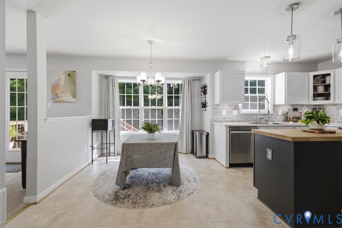 eat in kitchen area with triple widows