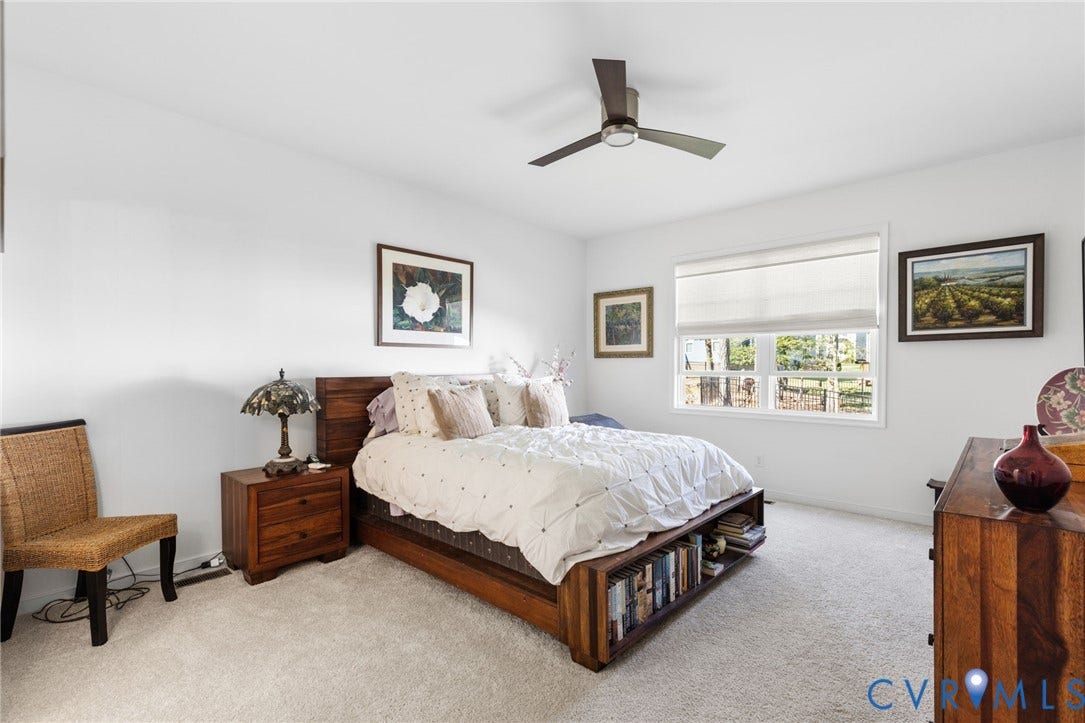12906 Craftsbury Court, Midlothian, VA 23112 White walls, carpeted flooring, window with roller shade, and ceiling fan