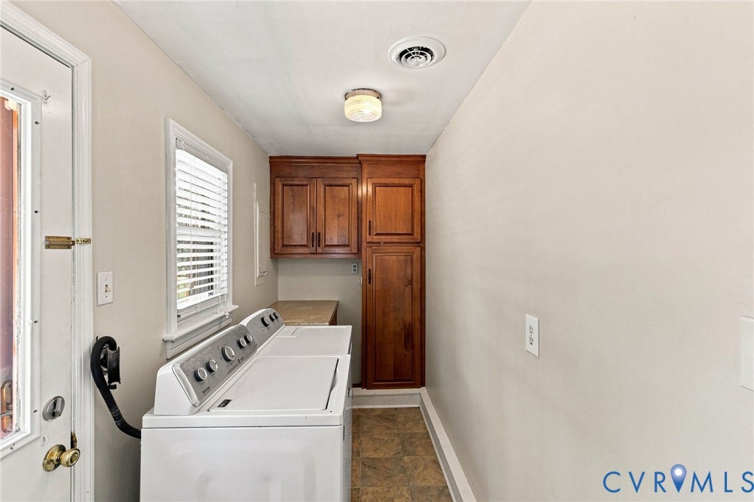 2707 Academy Road, Powhatan, VA 23139 Laundry area featuring wood-finish cabinetry, a dedicated countertop, and a window for natural light