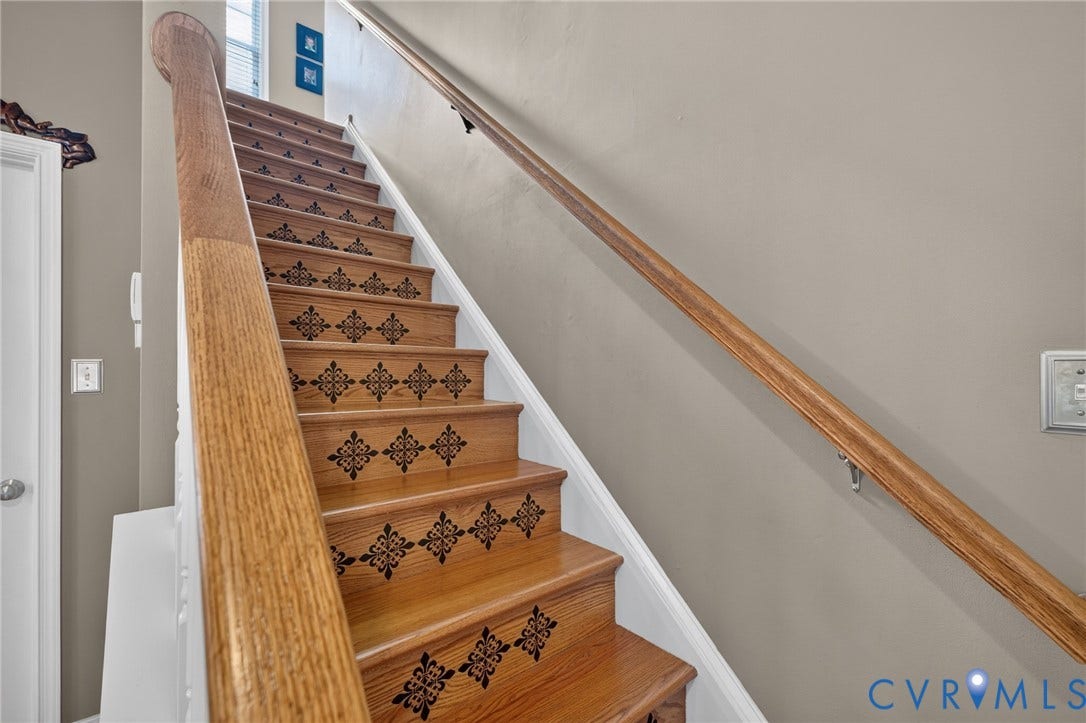 937 Gorham Court, Midlothian, VA 23114 Wood staircase with decorative risers and a matching wood handrail