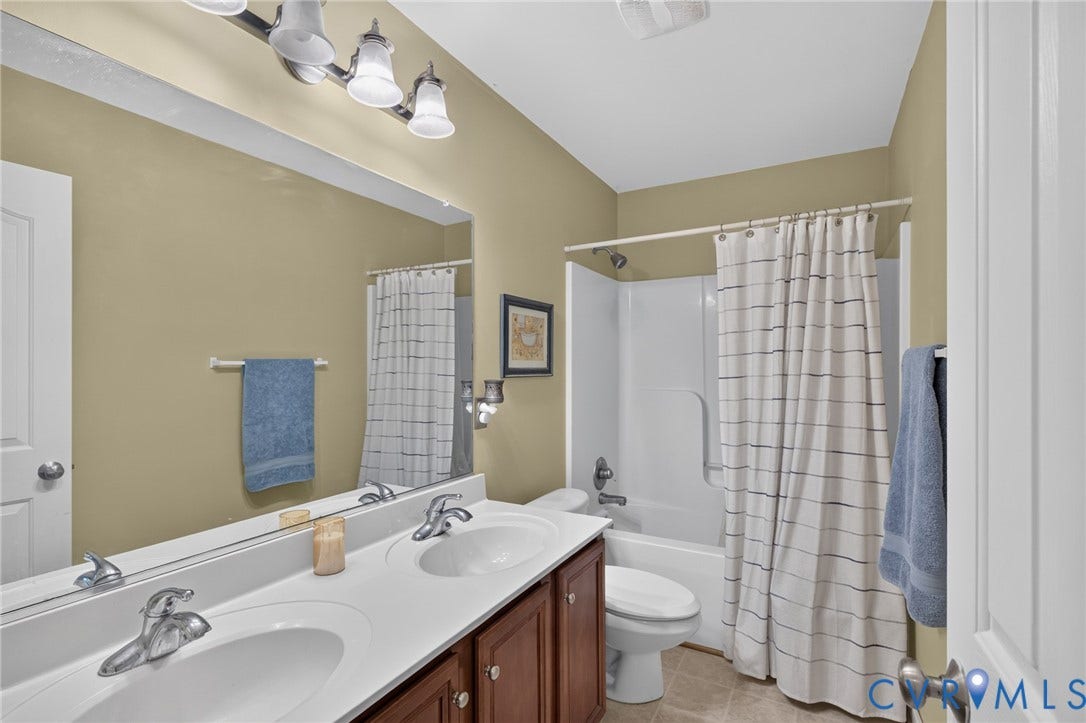 937 Gorham Court, Midlothian, VA 23114 Hall bath upstairs with dual sink and tub/shower.
