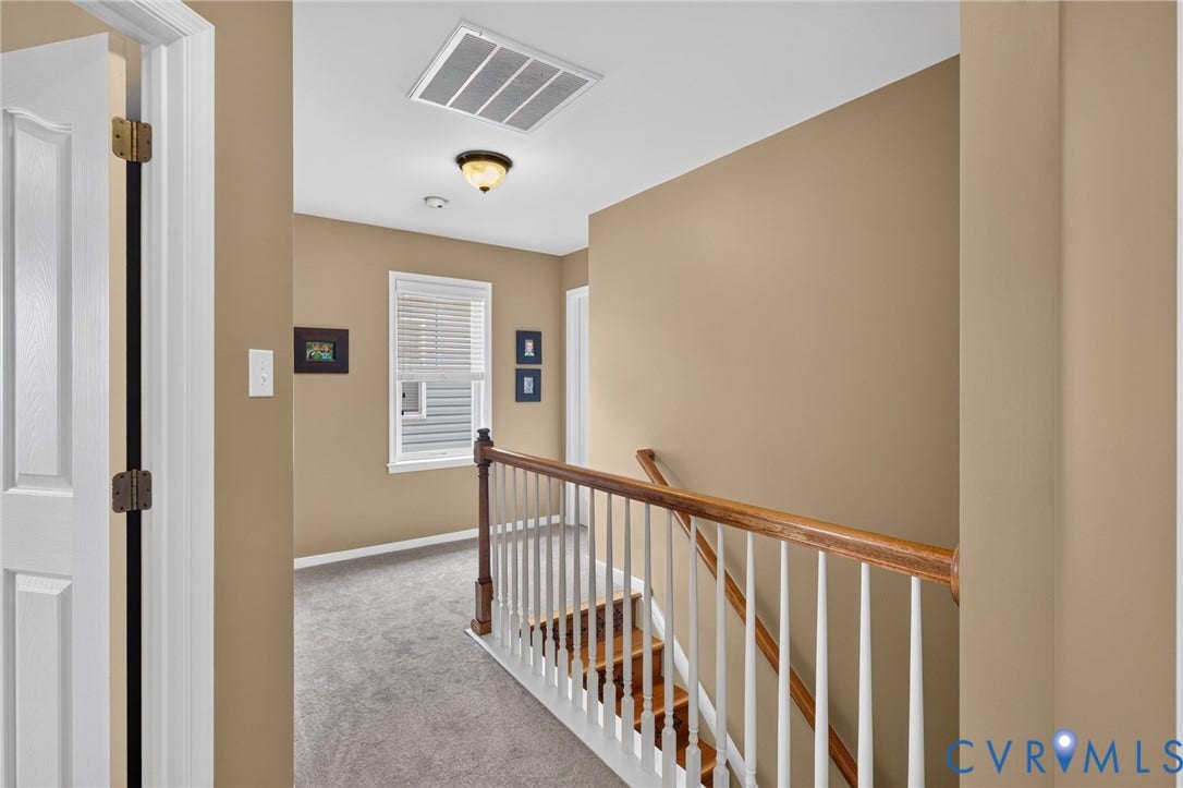 937 Gorham Court, Midlothian, VA 23114 Hallway upstairs- Primary Bedroom to the right offer's privacy from remaining bedrooms to the left.