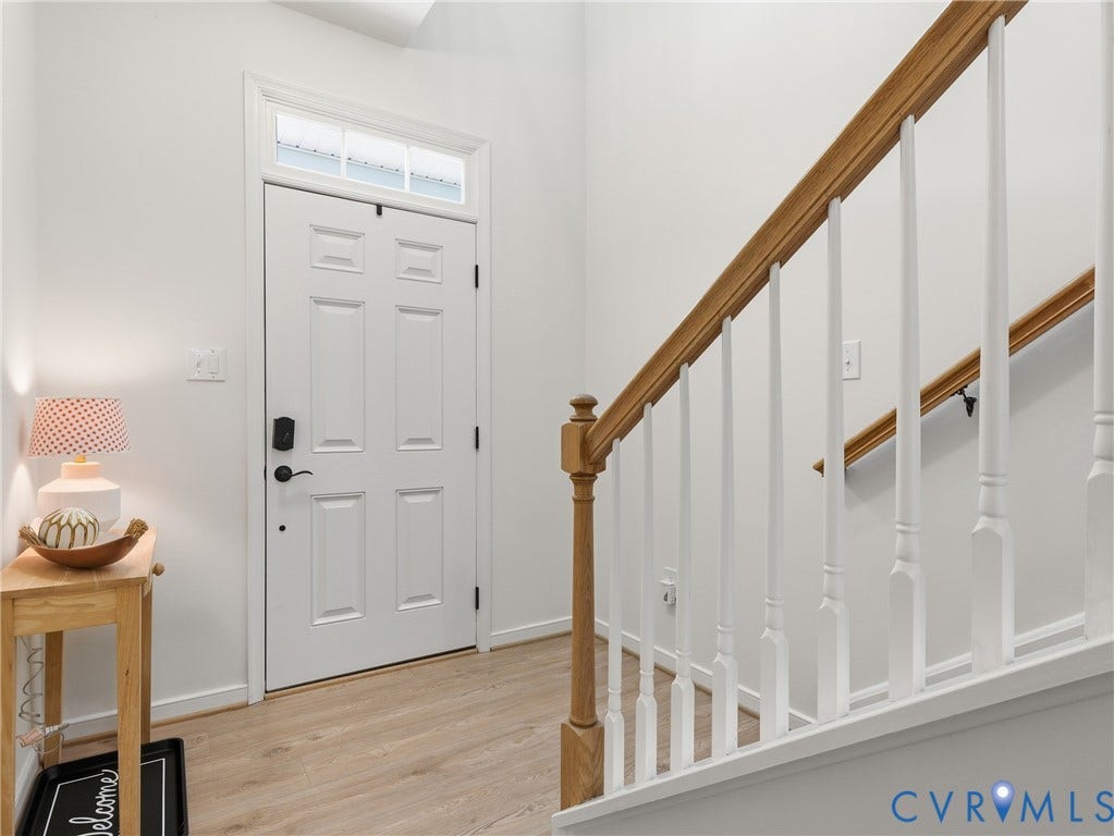 9220 Cerulean Place, Mosaic At West Creek, Goochland, VA 23238 White paneled entry door with transom window