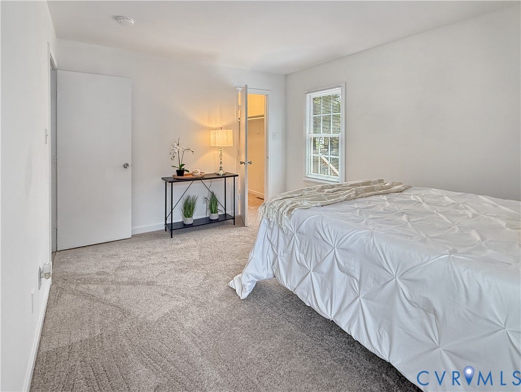 3203 Roland View Terrace, Chester, VA 23831 Light gray wall paint, gray carpet flooring, and a white window with grids