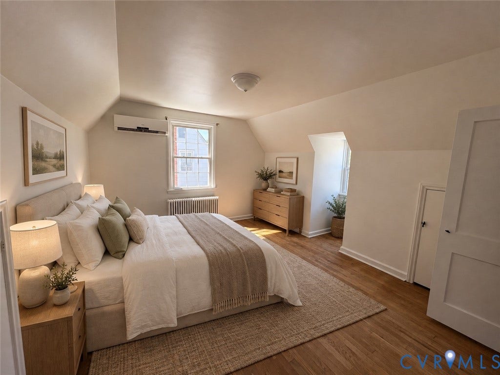 6211 Clover Lane, Lakeside, Henrico, VA 23228 Hardwood flooring with a natural finish, dual windows, and built-in wall air conditioning unit