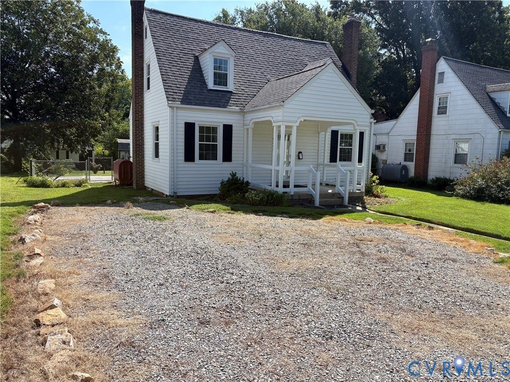 6211 Clover Lane, Lakeside, Henrico, VA 23228 White siding exterior with a covered porch, dormer window, and black shutters