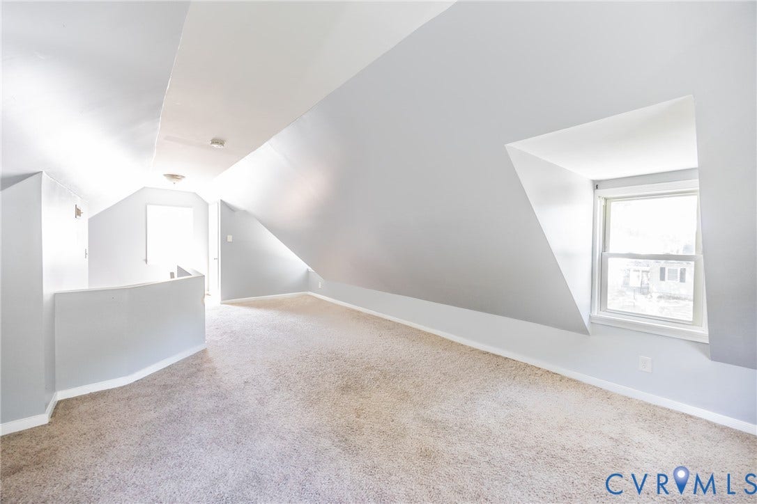 3505 Meadowbridge Road, Richmond, VA 23222 Carpeted flooring, sloped ceiling, transom window, and a white interior door