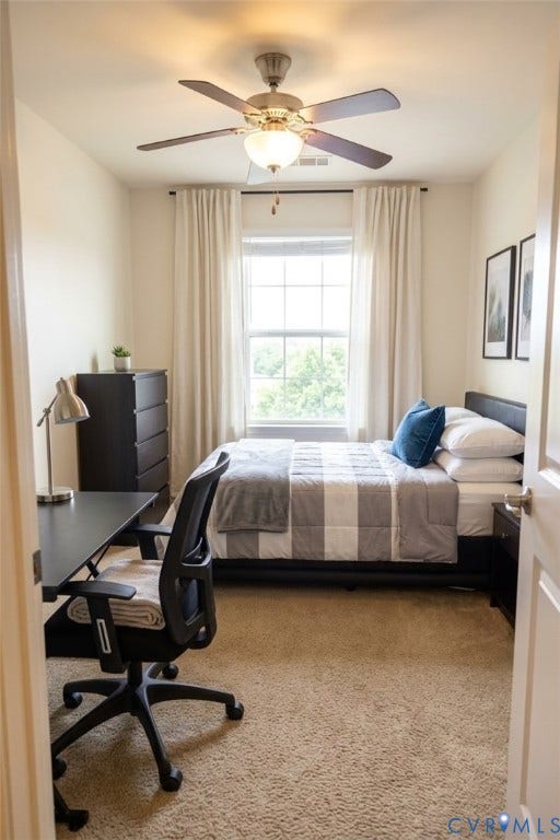 11617 Vicars Ridge Lane, Glen Allen, VA 23059 Wall-to-wall carpeting with a central window, recessed lighting, and a ceiling fan with integrated lighting