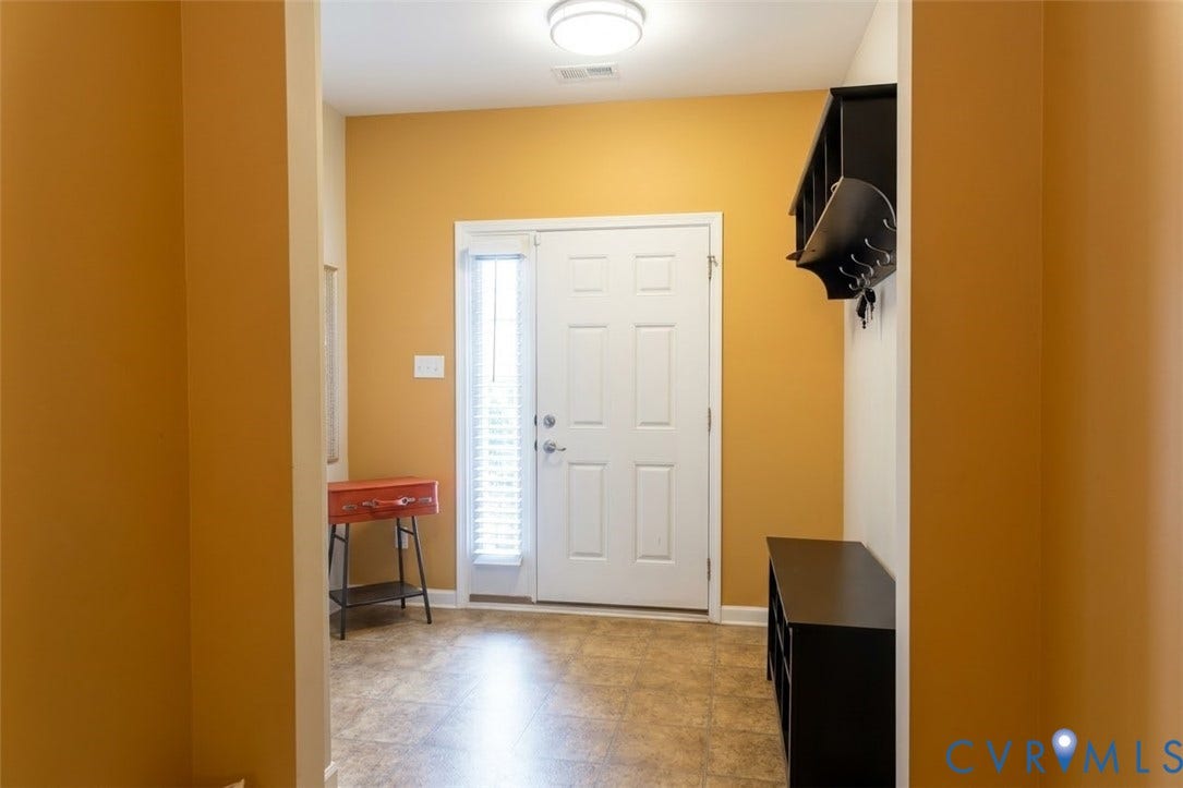 11617 Vicars Ridge Lane, Glen Allen, VA 23059 Entryway with tile flooring, a white paneled door featuring a full-length sidelight, and a flush mount ceiling light