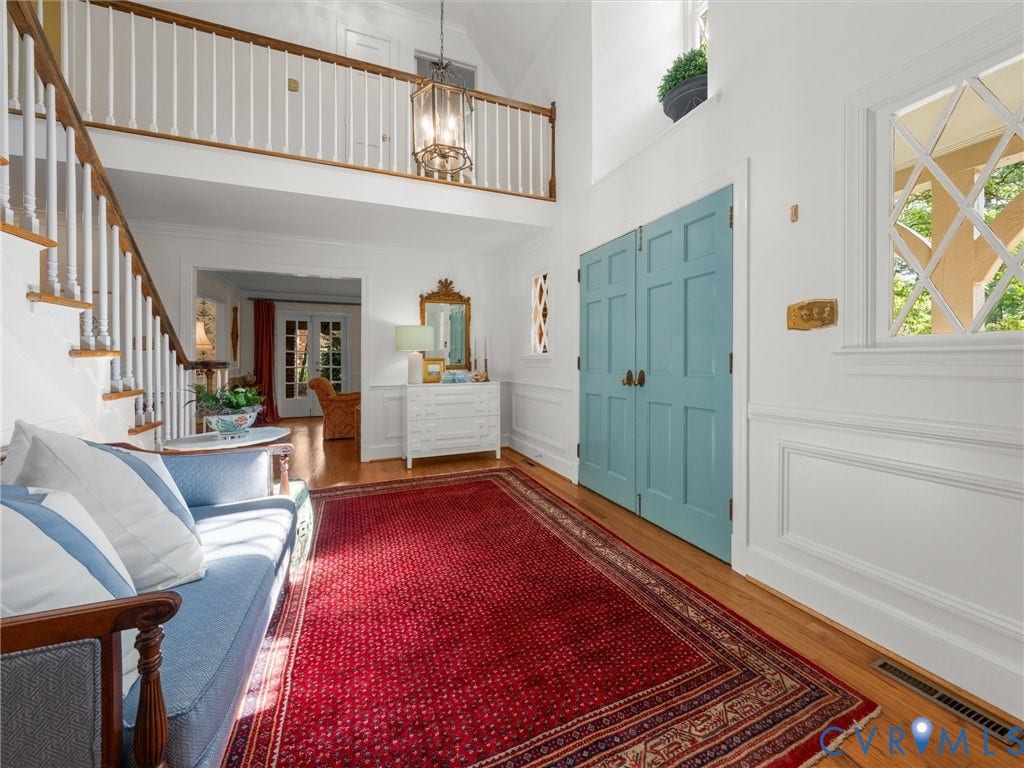 500 Kilmarnock Drive, Collegiate Area, Henrico, VA 23229 Hardwood flooring, painted paneled doors, white wainscoting, decorative window grilles, and an overhead lighting fixture