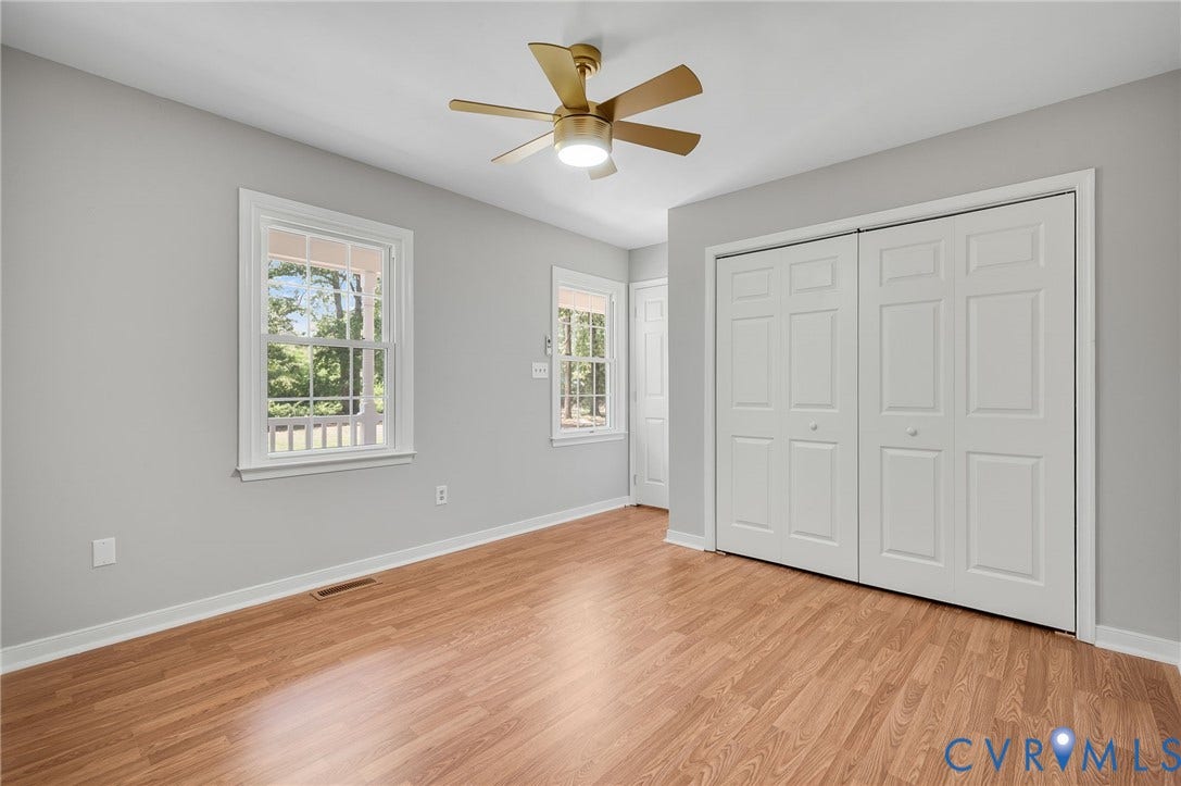 Wood-finish flooring with white trim