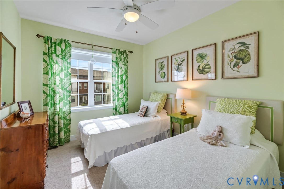 Bedroom 2 - ceiling fan & custom blinds to filter the sunlight