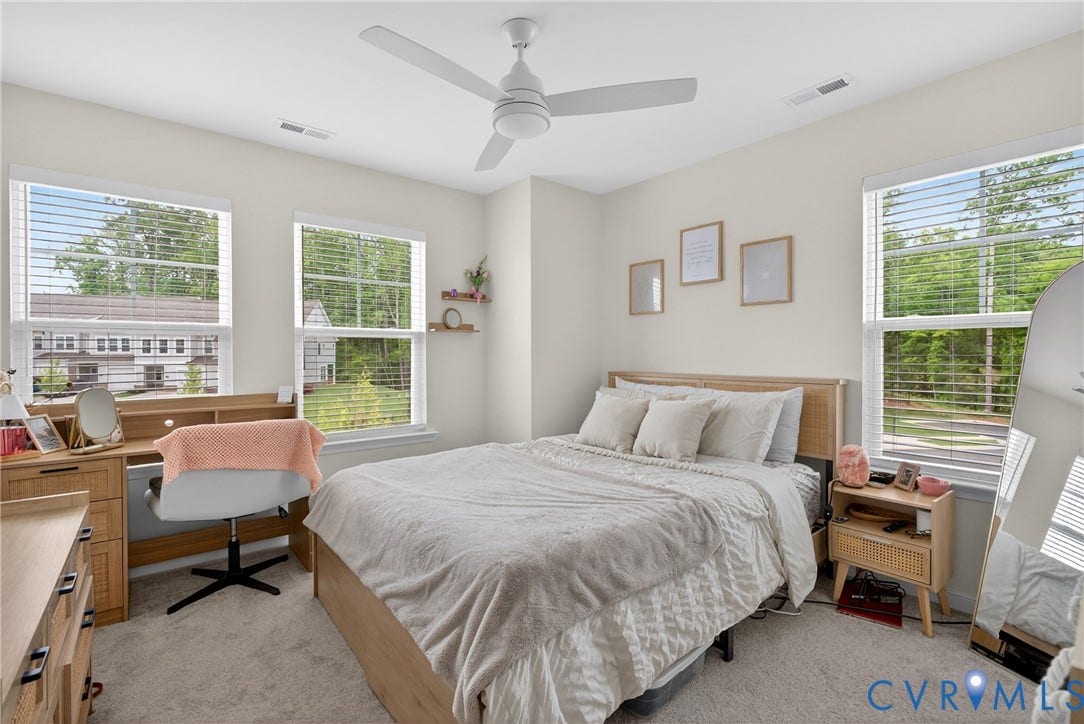 3700 Irby Pond Drive, Midlothian, VA 23112 Plush carpeting, multiple windows with blinds, ceiling fan, and light-toned walls