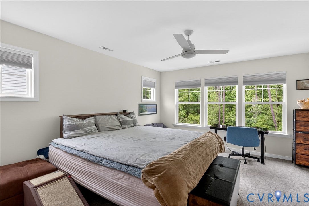 3700 Irby Pond Drive, Midlothian, VA 23112 Recessed lighting, ceiling fan, multiple windows with blinds, and carpeted flooring