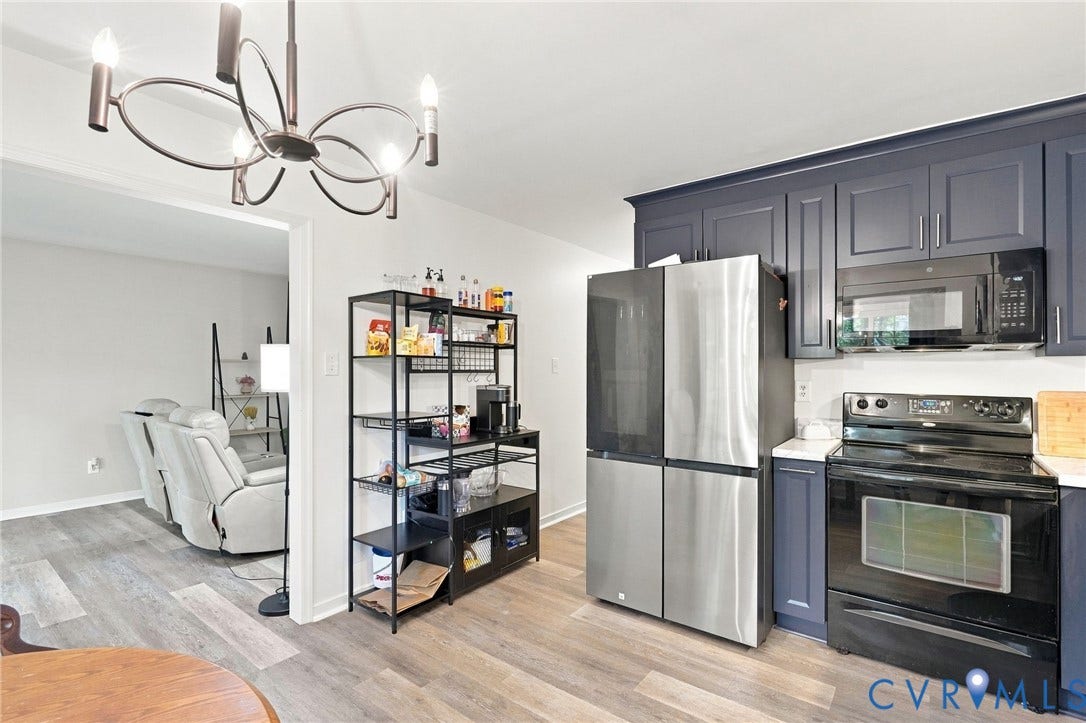 13700 Carriage Creek Place, Chesterfield, VA 23112 Dark cabinetry, stainless steel refrigerator, black range, and built-in microwave