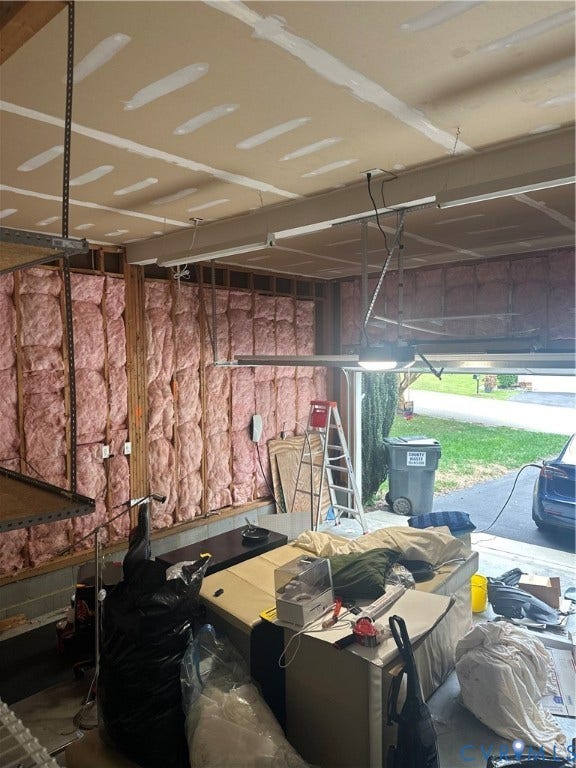 new door, deep hanging shelving for storage