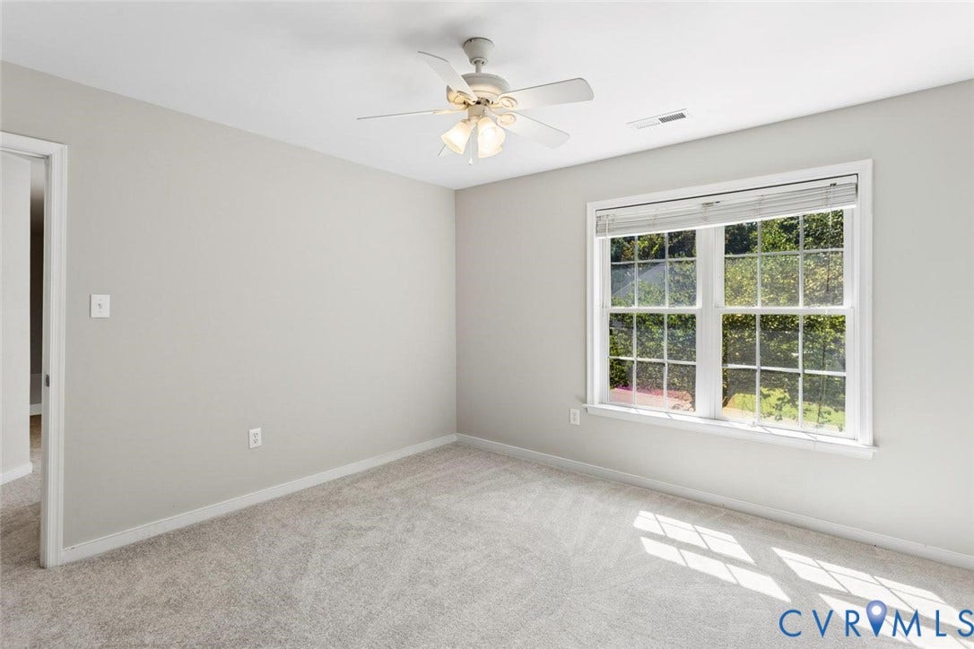 ceiling fan, double windows