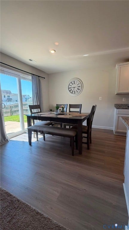 Wood-finish flooring with a sliding glass door leading to the backyard