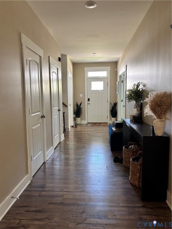 10963 Little Five Loop, Henrico, VA 23059 Recessed lighting illuminates wood-finish flooring and a white entry door with frosted glass paneling